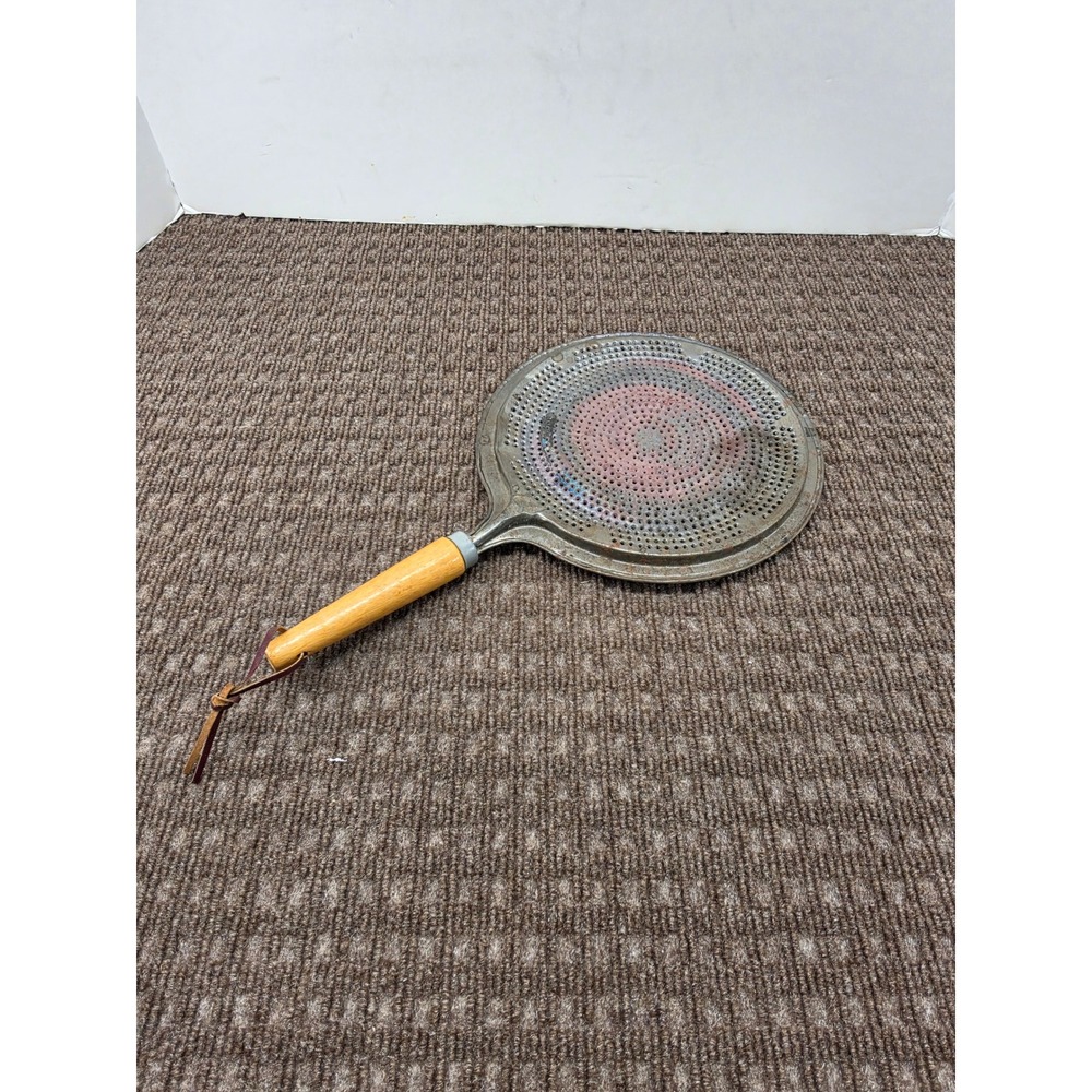 Vintage Perforated Stovetop Heat Diffuser Metal Plate with Wood Handle